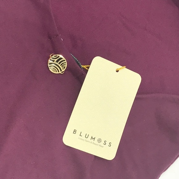 NWT Blumoss Luxury Swim Resort Swimsuit XS Eggplant Deep V Scoop Back Halter - Picture 6 of 9